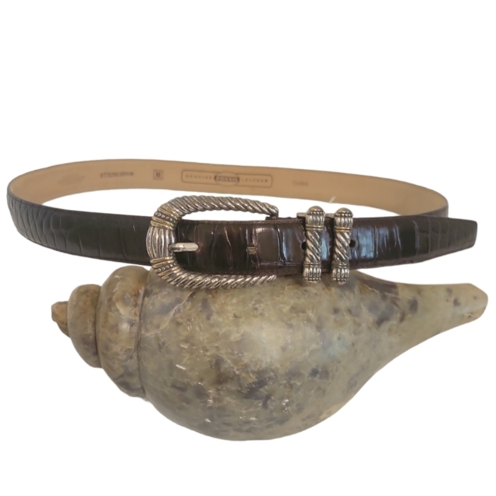 Fossil Brown Crocodile Embossed Leather Women's Belt Size M